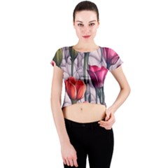 Color-infused Watercolor Flowers Crew Neck Crop Top by GardenOfOphir