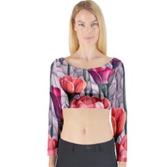 Color-infused Watercolor Flowers Long Sleeve Crop Top by GardenOfOphir