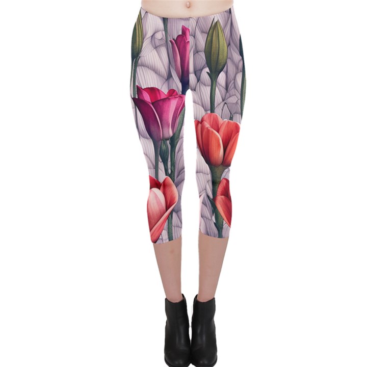 Color-infused watercolor flowers Capri Leggings 