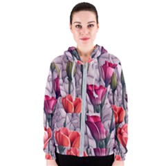 Color-infused Watercolor Flowers Women s Zipper Hoodie by GardenOfOphir