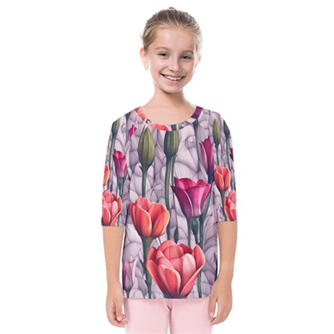 Color-infused Watercolor Flowers Kids  Quarter Sleeve Raglan Tee by GardenOfOphir