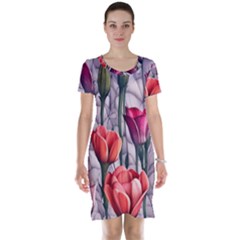 Color-infused Watercolor Flowers Short Sleeve Nightdress by GardenOfOphir