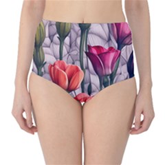 Color-infused Watercolor Flowers Classic High-waist Bikini Bottoms by GardenOfOphir