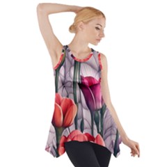 Color-infused Watercolor Flowers Side Drop Tank Tunic by GardenOfOphir