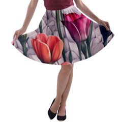 Color-infused Watercolor Flowers A-line Skater Skirt by GardenOfOphir