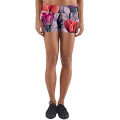 Color-infused Watercolor Flowers Yoga Shorts by GardenOfOphir