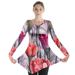 Color-infused Watercolor Flowers Long Sleeve Tunic  by GardenOfOphir