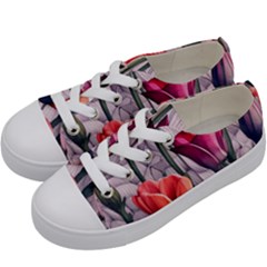 Color-infused Watercolor Flowers Kids  Low Top Canvas Sneakers by GardenOfOphir