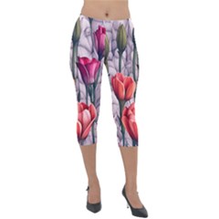 Color-infused Watercolor Flowers Lightweight Velour Capri Leggings  by GardenOfOphir