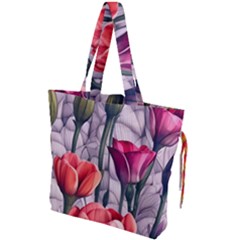 Color-infused Watercolor Flowers Drawstring Tote Bag by GardenOfOphir