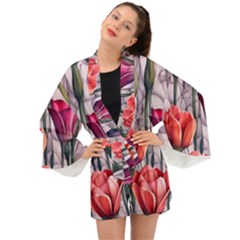 Color-infused Watercolor Flowers Long Sleeve Kimono by GardenOfOphir