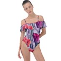 Color-infused watercolor flowers Frill Detail One Piece Swimsuit View1