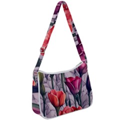 Color-infused Watercolor Flowers Zip Up Shoulder Bag by GardenOfOphir