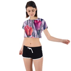 Color-infused Watercolor Flowers Tie Back Short Sleeve Crop Tee by GardenOfOphir