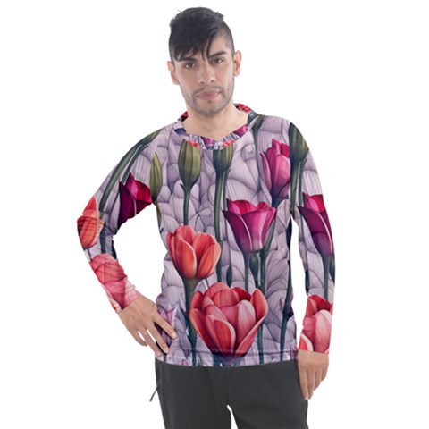 Color-infused Watercolor Flowers Men s Pique Long Sleeve Tee by GardenOfOphir