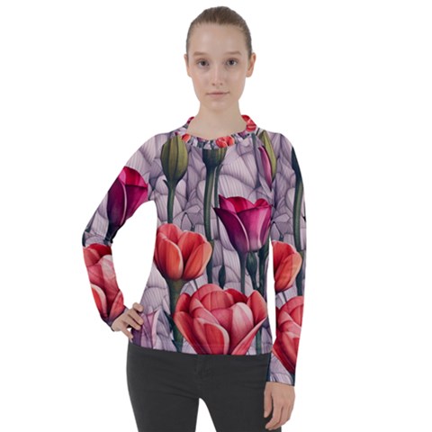 Color-infused Watercolor Flowers Women s Pique Long Sleeve Tee by GardenOfOphir