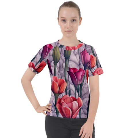 Color-infused Watercolor Flowers Women s Sport Raglan Tee by GardenOfOphir