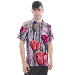 Color-infused Watercolor Flowers Men s Polo Tee by GardenOfOphir