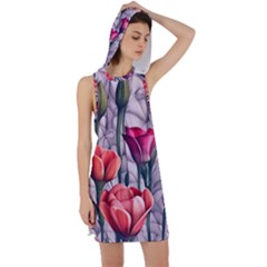 Color-infused Watercolor Flowers Racer Back Hoodie Dress by GardenOfOphir