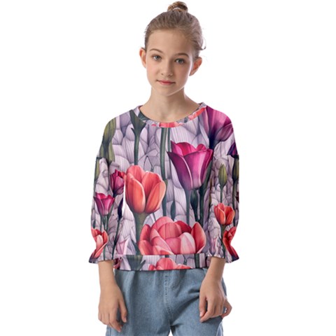 Color-infused Watercolor Flowers Kids  Cuff Sleeve Top by GardenOfOphir