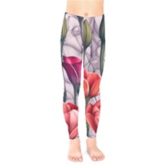 Color-infused Watercolor Flowers Kids  Classic Winter Leggings by GardenOfOphir