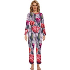 Color-infused Watercolor Flowers Womens  Long Sleeve Lightweight Pajamas Set by GardenOfOphir