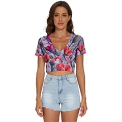 Color-infused Watercolor Flowers V-neck Crop Top by GardenOfOphir