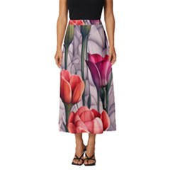 Color-infused Watercolor Flowers Classic Midi Chiffon Skirt