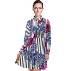 Dazzling Watercolor Flowers Long Sleeve Chiffon Shirt Dress by GardenOfOphir