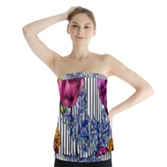 Dazzling Watercolor Flowers Strapless Top by GardenOfOphir