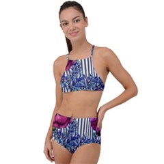 Dazzling Watercolor Flowers High Waist Tankini Set by GardenOfOphir