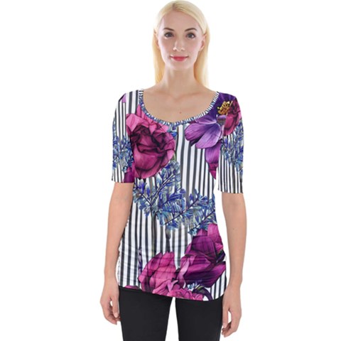 Dazzling Watercolor Flowers Wide Neckline Tee by GardenOfOphir