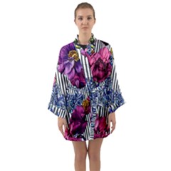 Dazzling Watercolor Flowers Long Sleeve Satin Kimono by GardenOfOphir