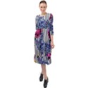 Dazzling Watercolor Flowers Ruffle End Midi Chiffon Dress View1