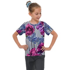 Dazzling Watercolor Flowers Kids  Mesh Piece Tee