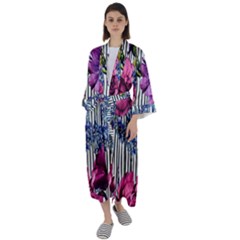 Dazzling Watercolor Flowers Maxi Satin Kimono by GardenOfOphir