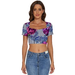 Dazzling Watercolor Flowers Short Sleeve Square Neckline Crop Top  by GardenOfOphir