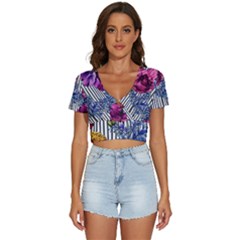 Dazzling Watercolor Flowers V-neck Crop Top by GardenOfOphir