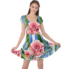 Chic Watercolor Flowers Cap Sleeve Dress by GardenOfOphir