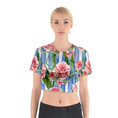 Chic Watercolor Flowers Cotton Crop Top by GardenOfOphir