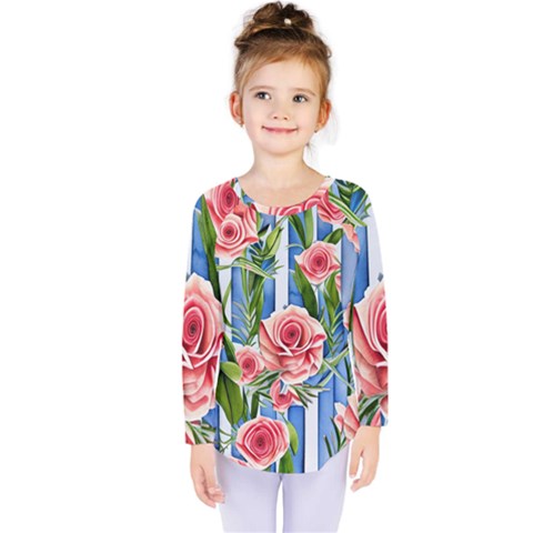 Chic Watercolor Flowers Kids  Long Sleeve Tee by GardenOfOphir