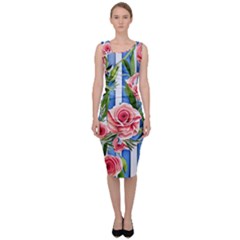 Chic Watercolor Flowers Sleeveless Pencil Dress by GardenOfOphir