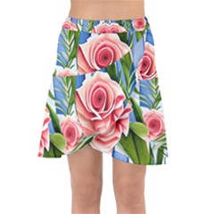 Chic Watercolor Flowers Wrap Front Skirt by GardenOfOphir