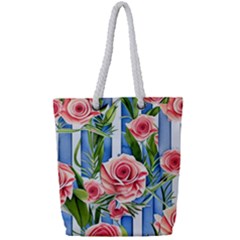 Chic Watercolor Flowers Full Print Rope Handle Tote (small) by GardenOfOphir