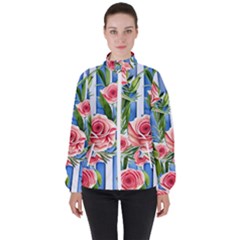 Chic Watercolor Flowers Women s High Neck Windbreaker by GardenOfOphir