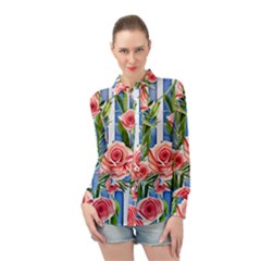 Chic Watercolor Flowers Long Sleeve Chiffon Shirt