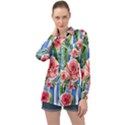 Chic watercolor flowers Long Sleeve Satin Shirt View1