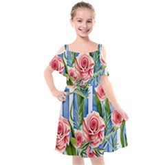 Chic Watercolor Flowers Kids  Cut Out Shoulders Chiffon Dress by GardenOfOphir