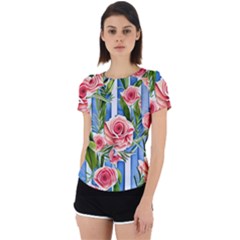 Chic Watercolor Flowers Back Cut Out Sport Tee by GardenOfOphir