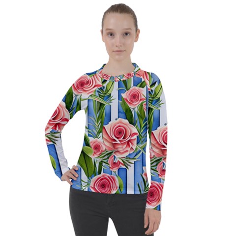 Chic Watercolor Flowers Women s Pique Long Sleeve Tee by GardenOfOphir